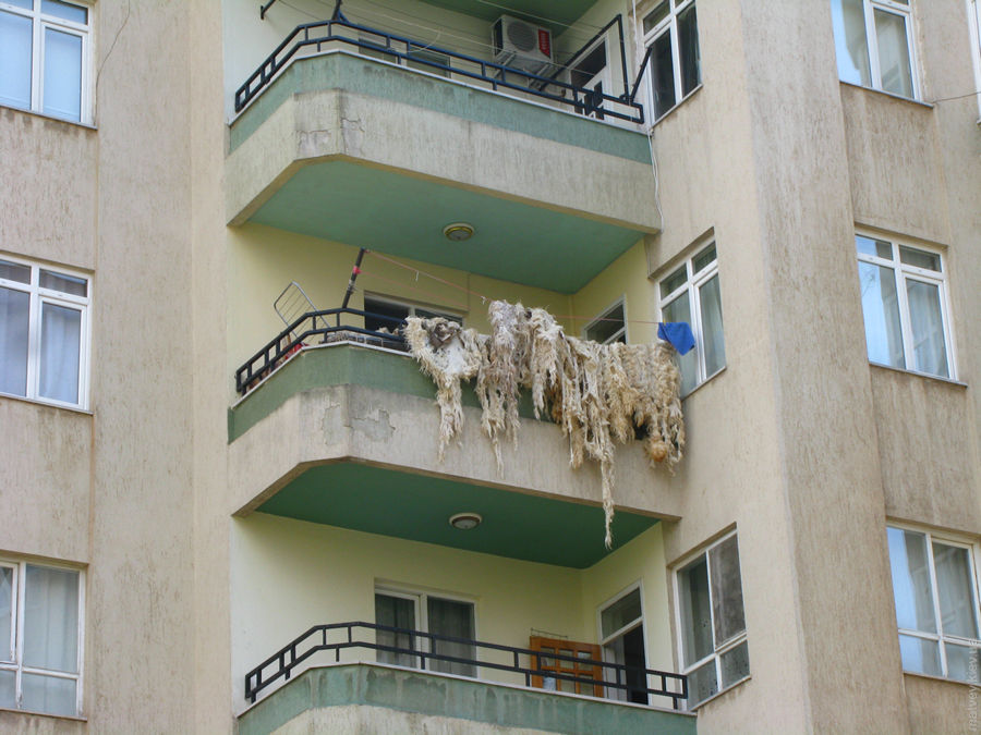 Шкура барана на балконі житлового будинку. Кахраманмараш, Туреччина